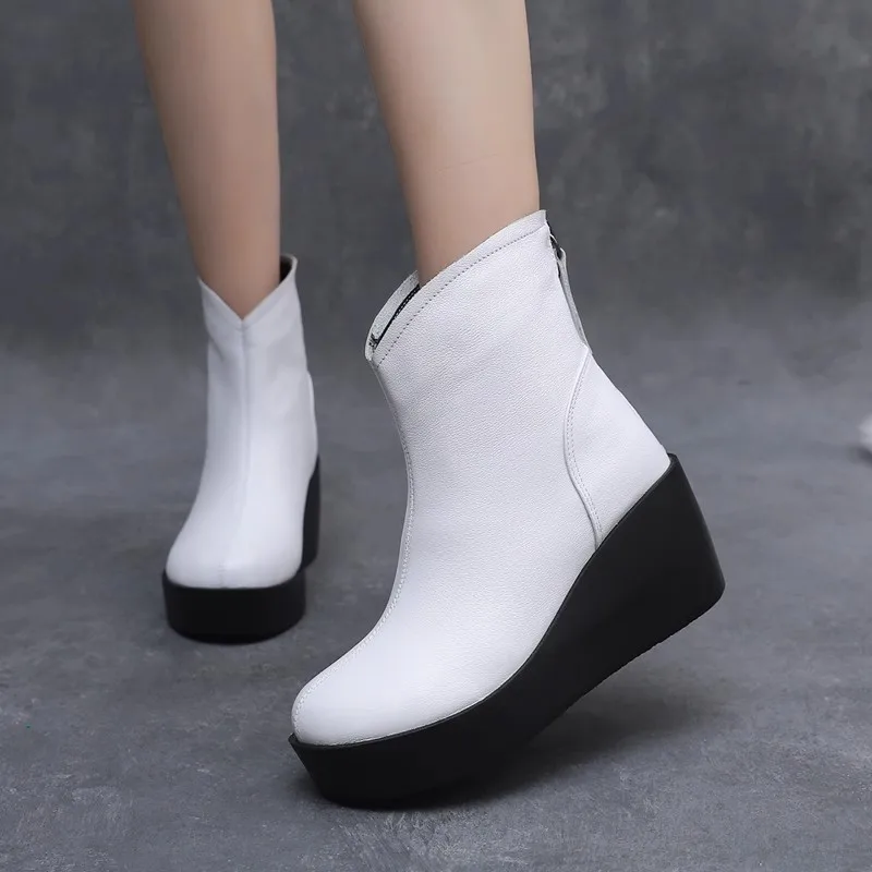 GKTINOO 2024 New Autumn Winter Women Shoes Woman Genuine Leather Wedges Snow Boots Height Increasing Short Women Boots Platform