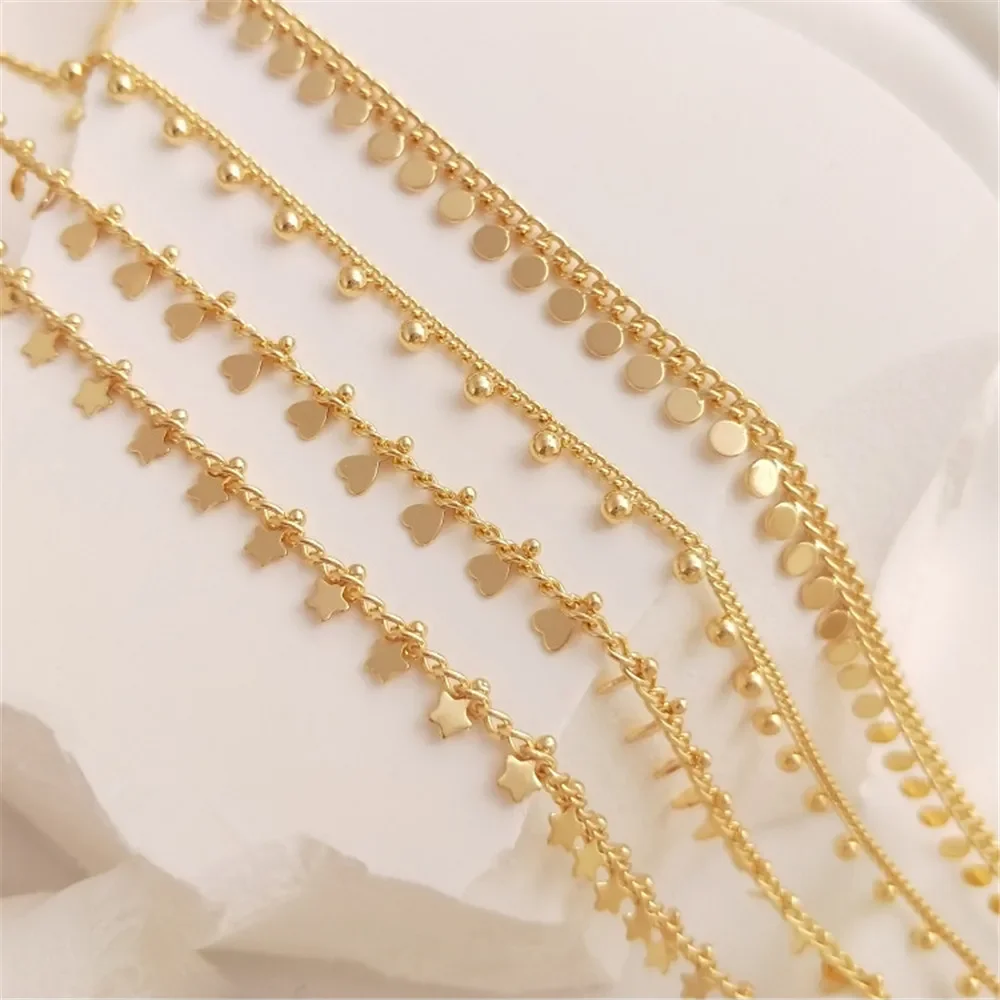 

14K Gold Plated Hang ball chain hang wafer chain clip heart five-pointed star hand chain DIY loose chain