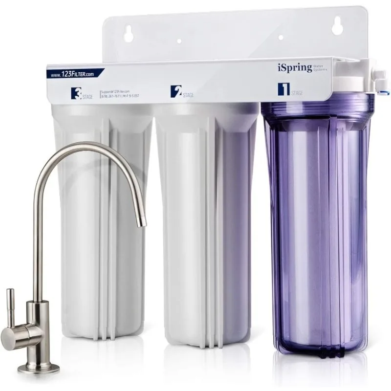iSpring US31 Classic 3-Stage Under Sink Water Filtration System for Drinking, Tankless, High Capacity, Sediment + GAC + Carbon