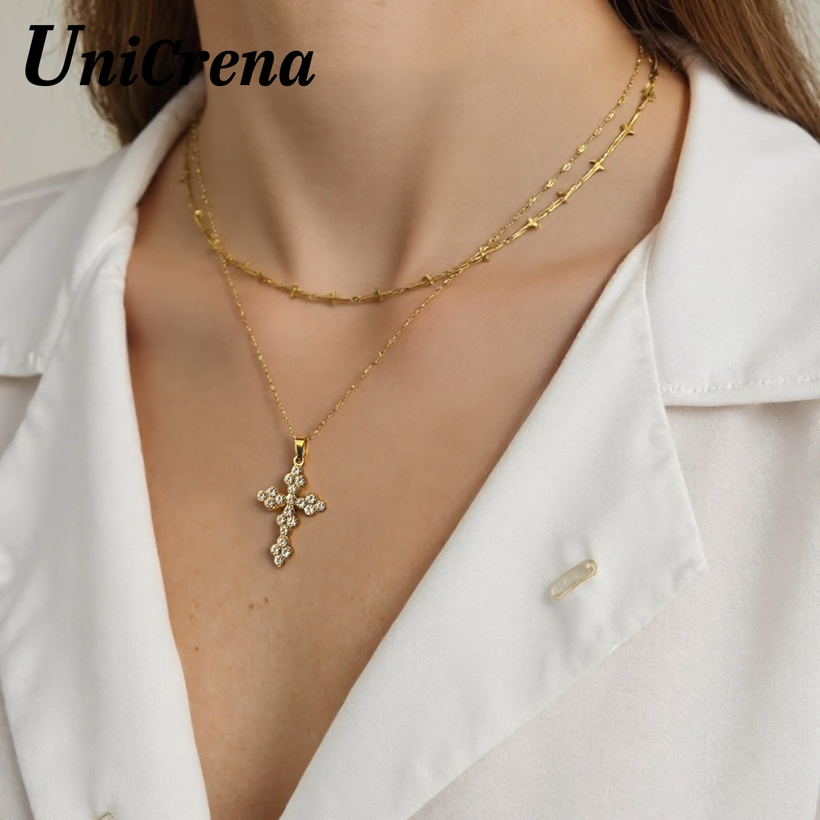 UniCrena Cross Birthstone Necklace for Women Charms Pendant with Gold Chain Christian Jewelry Birthday Gifts Mom Family 12 Color