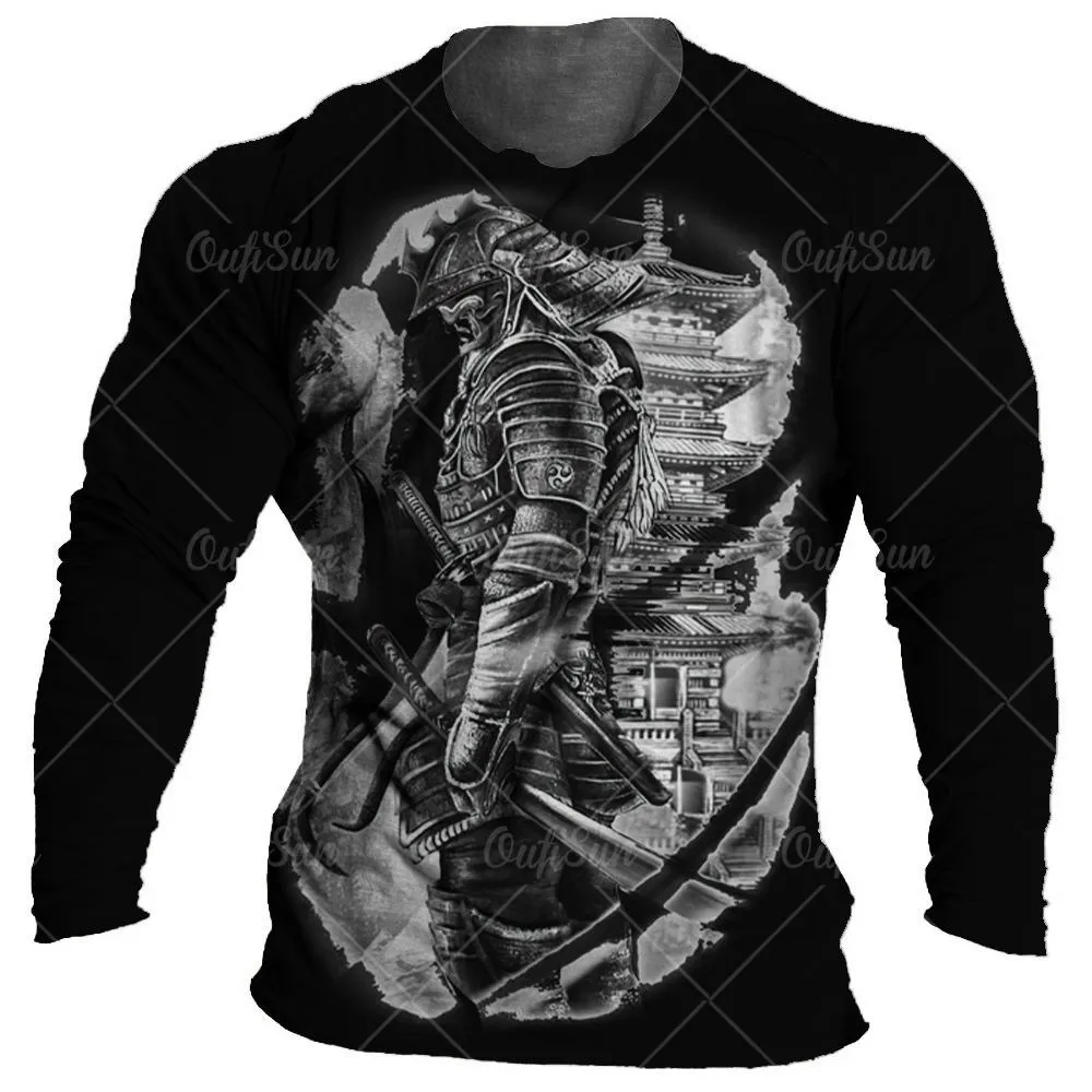 Japanese Samurai T-shirt 3D Japan Style Print Long Sleeve Tops Tees Casual Men's T Shirts Oversized Vintage Men's Clothing