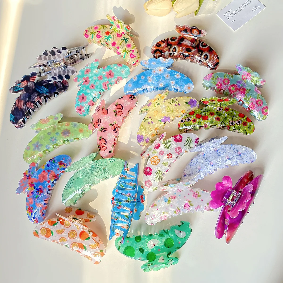 

DS In Stock Low Price Clearance 11CM Color Printing Hair Claw Acrylic Claw Clip Crab Hair Clip for Women Hair Accessories