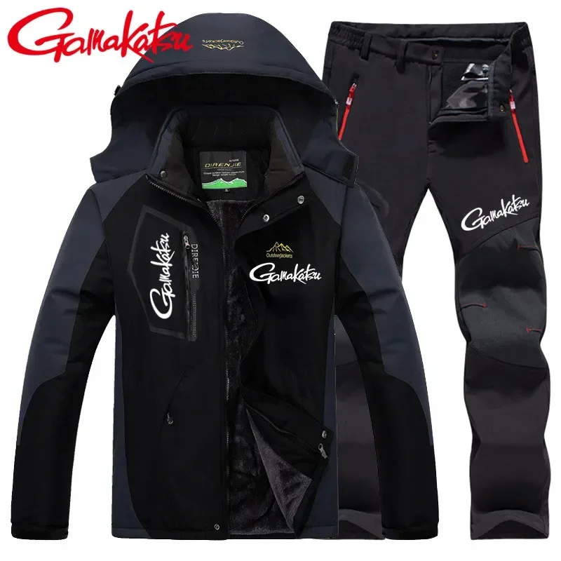 

Gamakatsu New Winter Men Mountaineering Outdoor Fishing Jacket Waterproof Windproof Warm Thick Plus velvet Camping Fishing Suits