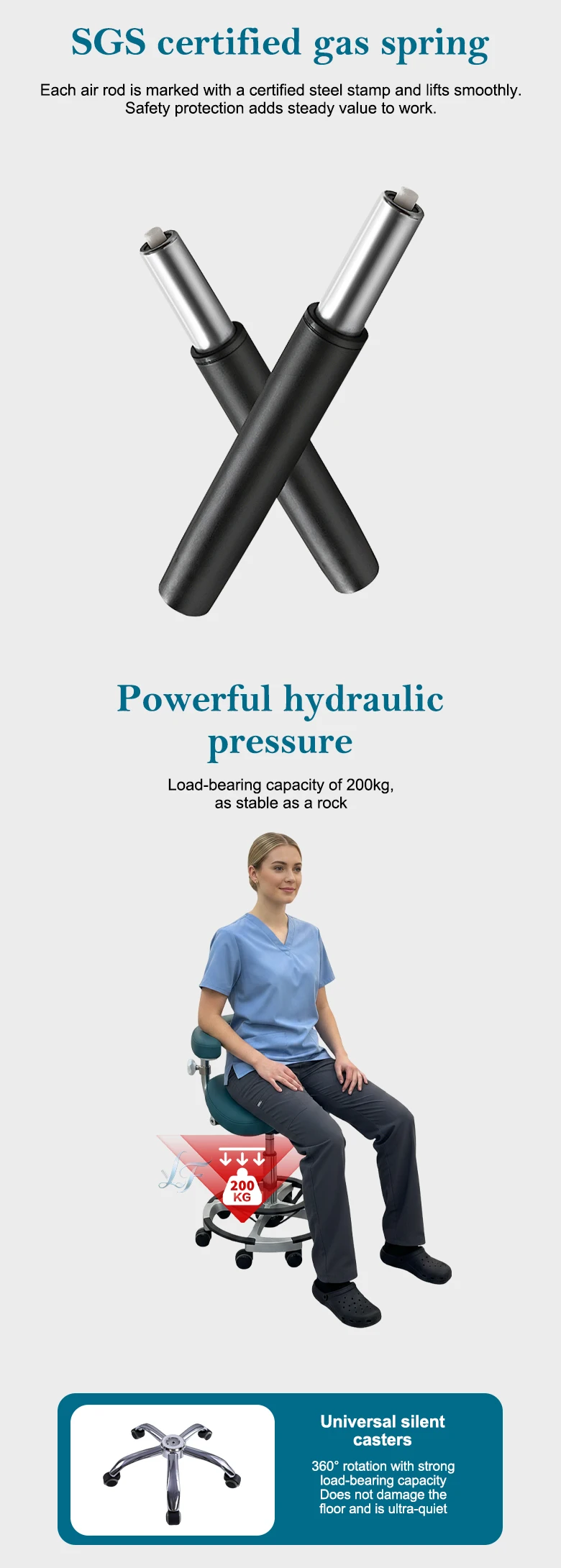 PU-Sattel-Fußpedal, ergonomischer, geräuscharmer Drehstuhl für Zahnärzte, Friseure, Tätowierer, Ärzte, höhenverstellbarer, drehbarer, verstellbarer Kosmetikstuhl – Detail 6