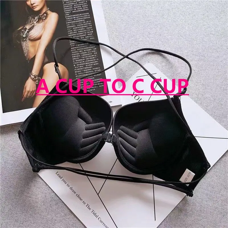 UBAU 폭발성 모델 전면 버클, 스틸 링 백 속옷 두꺼워지고 흔적 없는 크로스 백리스 브라가 없는 작은 브라