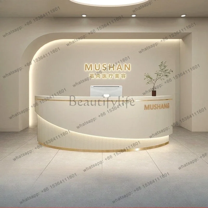 YJ Office Table Salon Reception Desk Beauty Salon Bar Women's Clothing Store Bar Arc Training Medical Guide Dental Clinic Recept