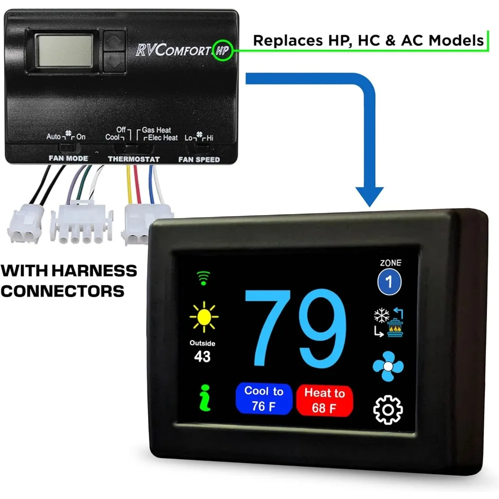 Termostato de tela sensível ao toque EasyTouch RV com WiFi e Bluetooth - Termostato RV para ar condicionado e aquecimento - programável