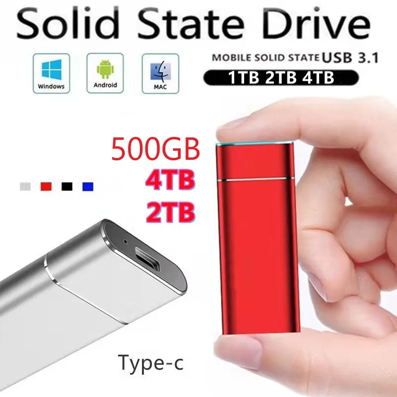 HDD 외장 솔리드 스테이트 드라이브, 저장 장치 하드 드라이브, 500TB 컴퓨터, 휴대용 USB3.0 SSD 모바일 하드 드라이브, HD 외장, 4TB, 2TB