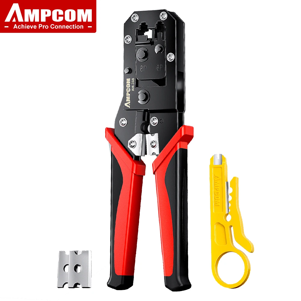 AMPCOM RJ45 Crimping Tool Ethernet Network LAN Cable Crimper Cutter Stripper Plier 8P RJ45 6P RJ12 RJ11 for Modular Connector