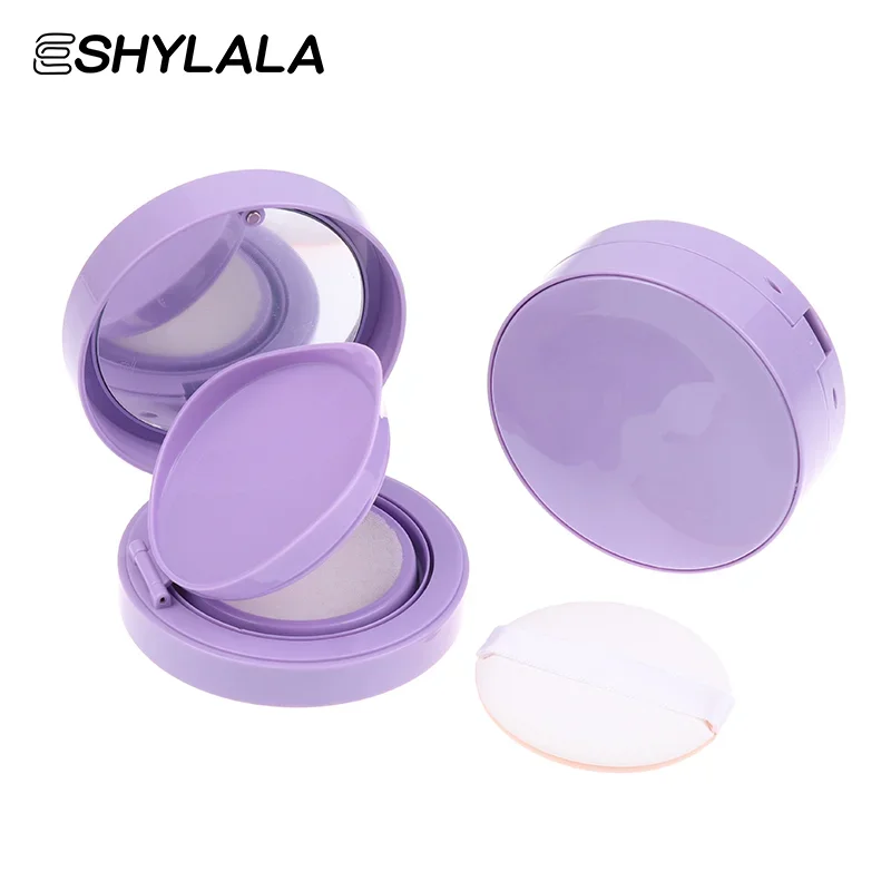 パープルエアクッションファンデーション DIY ボックス空のパフボックスミラー付き BB クリーム化粧品容器スポンジ化粧ケース