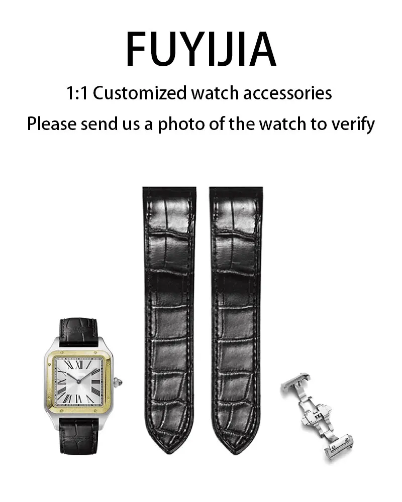 FUYIJIA Men Custom C-ARTIER S-ANTOS 100 Original Watchband 20MM×18MM 23MM×22MM Handmade Cowhide Strap Butterfly Buckle Wristband