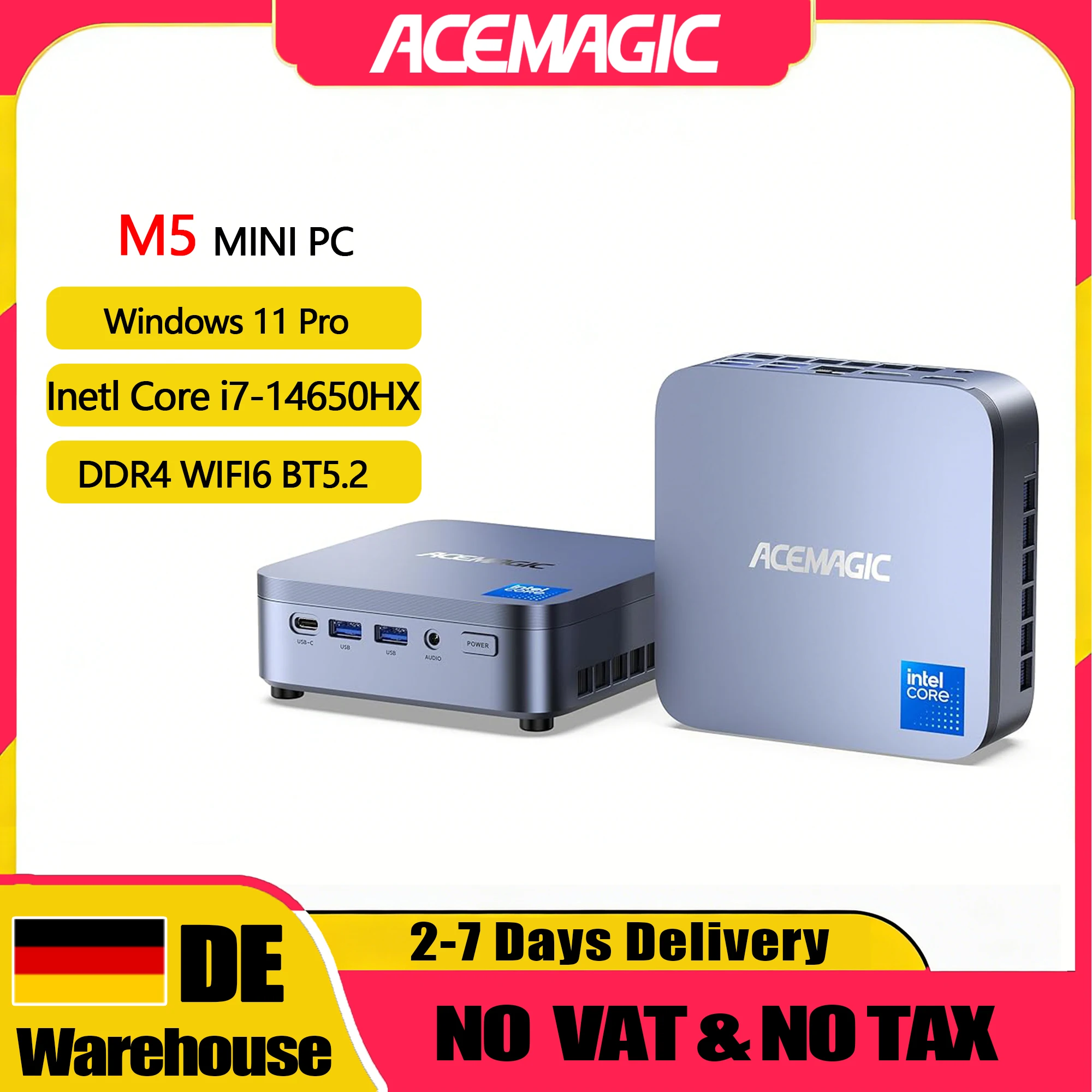 ACEMAGIC M5 Mini-PC Windows 11 Pro Intel Core 14650HX 32GB DDR4 1TB SSD Mini-Computer NVMe für Geschäft Büro Zuhause Desktop-PC