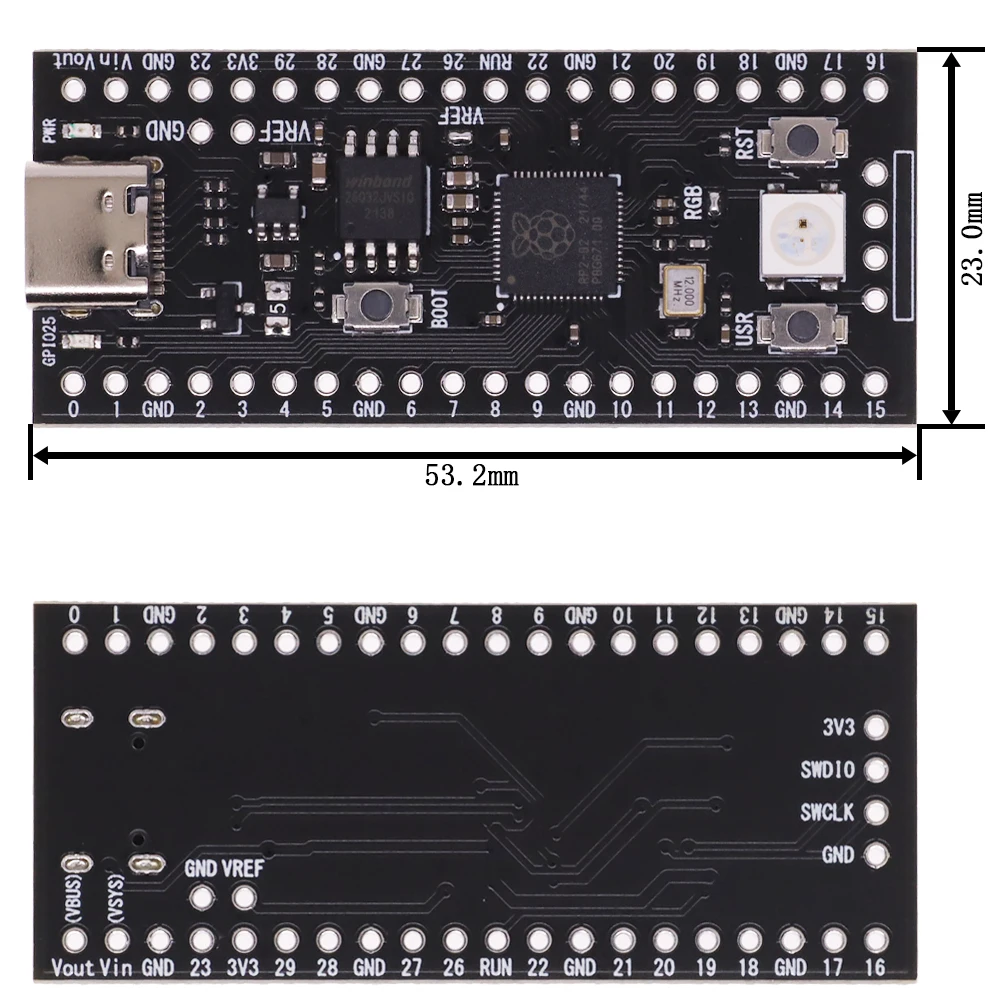 Raspberry Pi Pico Type-C USB Dual-core Cortex M0+ Processor Microcontroller Flexible Digital Interfaces RP2040 Chip for Pico