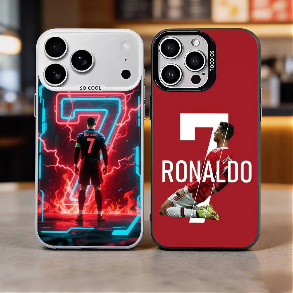 

C-CR7 Football Ronaldo Phone Case For iPhone 17,16,15,14,13,12,11 Plus,Pro Max,Colored Silver Phone Case