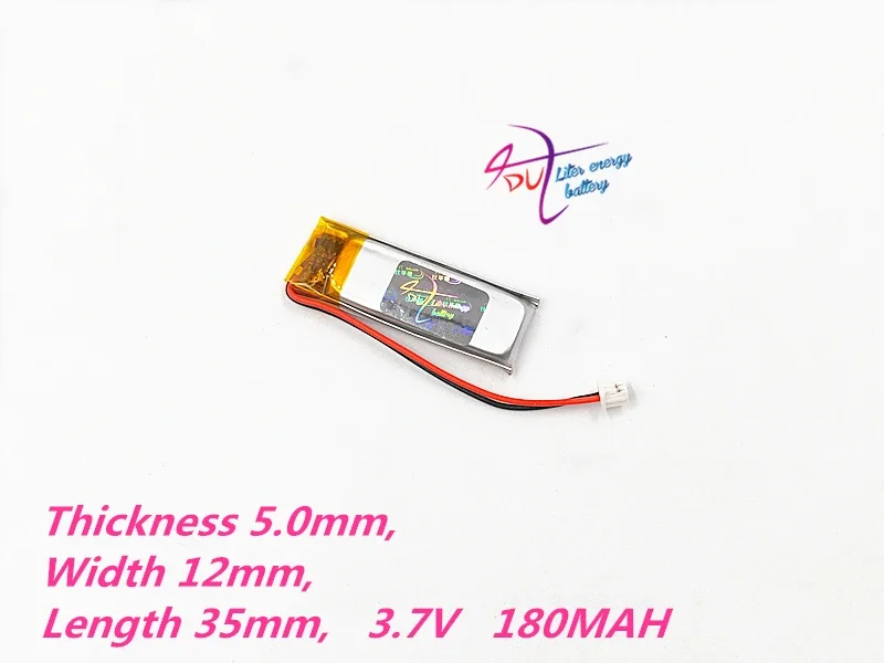 501235 3.7V 180mAh bateria LiPo JST ZH 1.5mm 2 pinowe złącze akumulator litowo-polimerowy do Mp3 bluetooth GPS PSP zestaw słuchawkowy