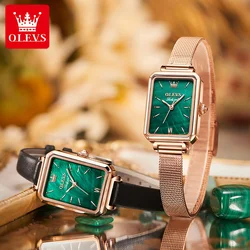 OLEVS Original Fashion Luxury Green Form Lady watch Elegant Waterproof Square Quartz Watch for Women Bracelet and Necklace Set