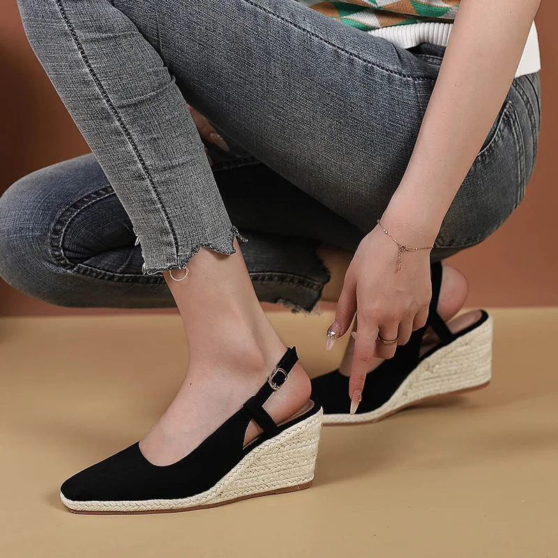 Zoccoli sandali con zeppa scarpe da donna di moda Sexy 2024 tacchi estivi Med punta quadrata espadrillas di grandi dimensioni piattaforma di lusso