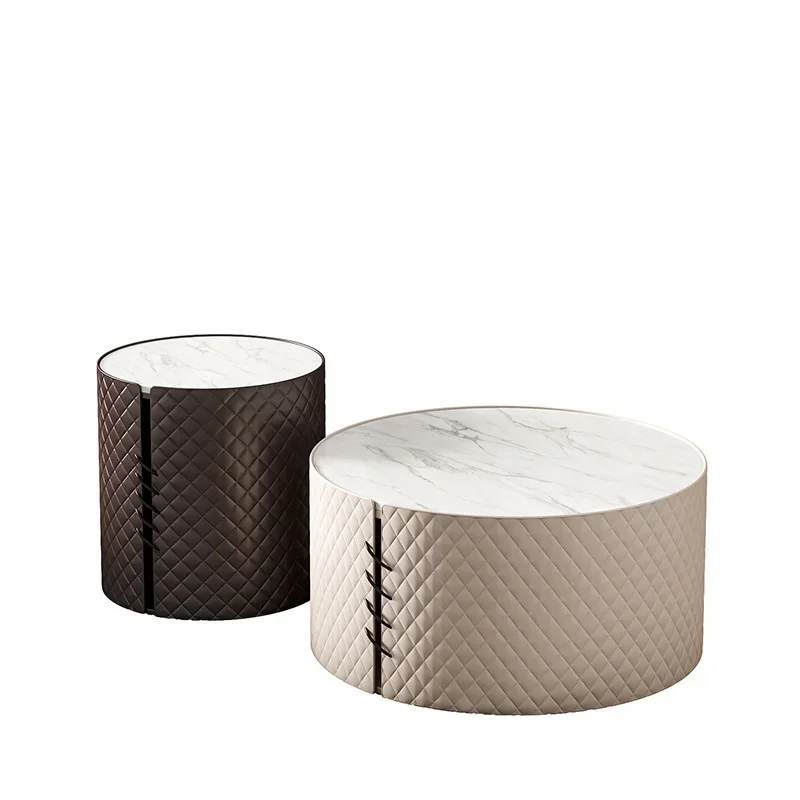 

New Arrival Italian Light Luxury Coffee Table Personality Minimalist Modern Leather Round Coffee Table Combination Furniture Liv