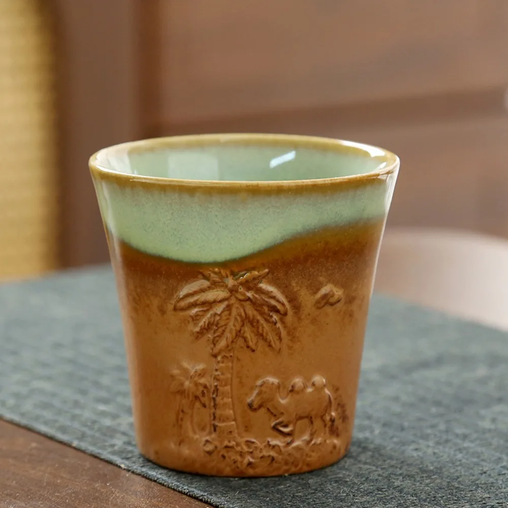 Concentrated Coffee Cup Middle East Retro Round Ceramic Cup Mug Embossed Desert Camel Coarse Pottery Single Cup 200ml