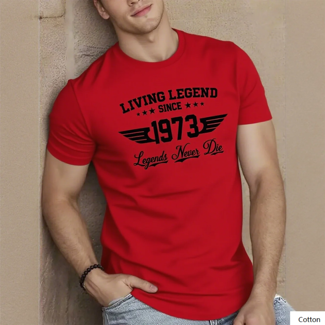 تي شيرت قطني من Living Legend منذ عام 1973 يحتفل على روح خالدة مع هذا المحملة يتميز بنص جريء وتصميم مجنح '1973' #5