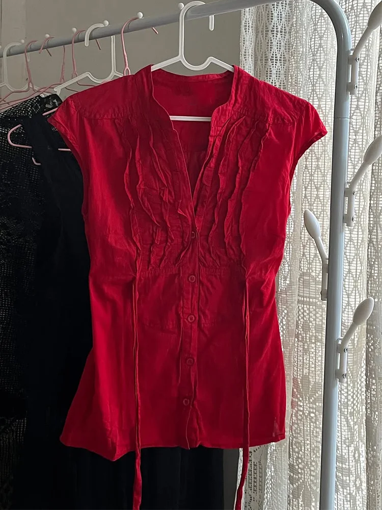 Chanyue weiyun original high-end emagrecimento vermelho irt vintage ort sve topo novo verão casual sle mistura de algodão feminino irt
