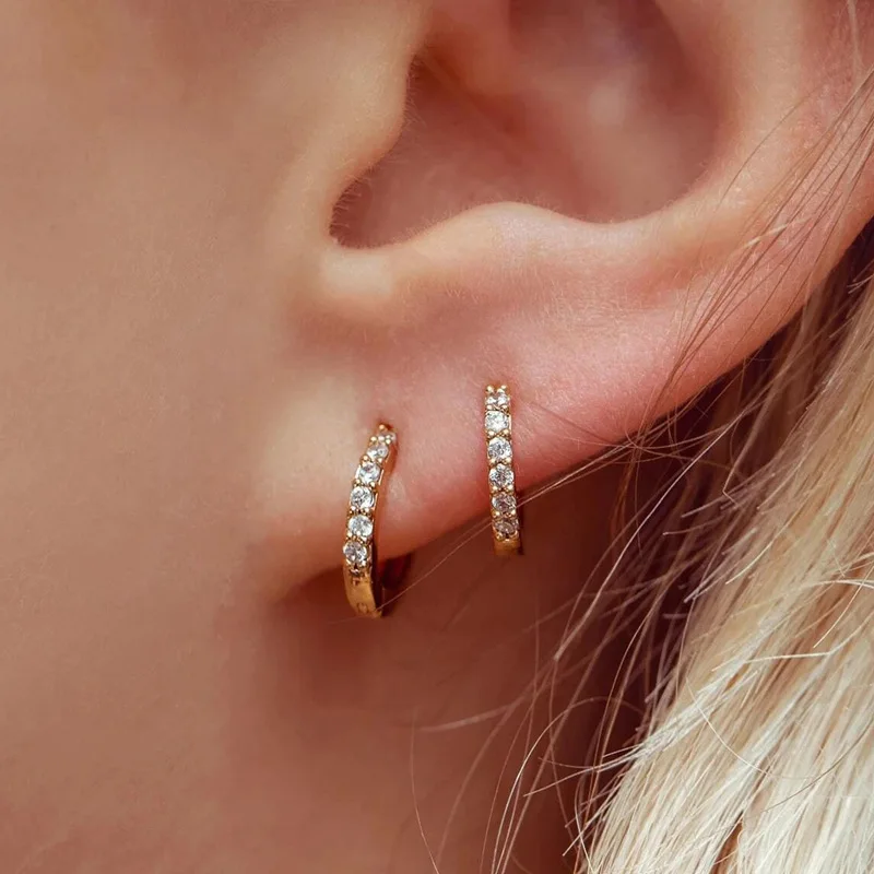 1 Pair/Gold / Rose Gold Color Rhinestone Smalle Small Earring Snug Piercing Cartilage Earring Daith Conch Rook Snug Ear Piercing