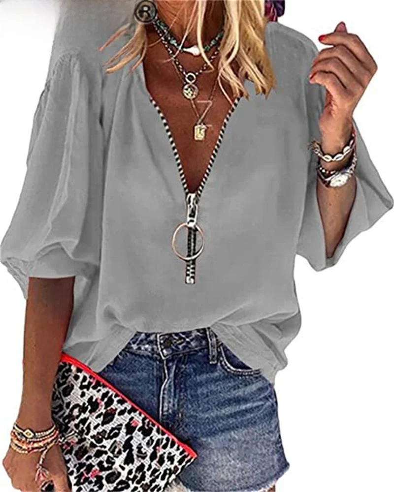 

Summer Women's Faion irt Blouse Color V Ne Large Size Dres New Sle Casual Comfortable Fabric High Quali