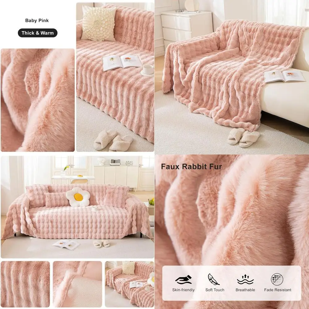 

Washable Faux Fur Sofa Cover - Soft Touch Couch Slipcover for Kids, Warm Fluffy Protector for Living Room, Bedroom, Pets, 71x118