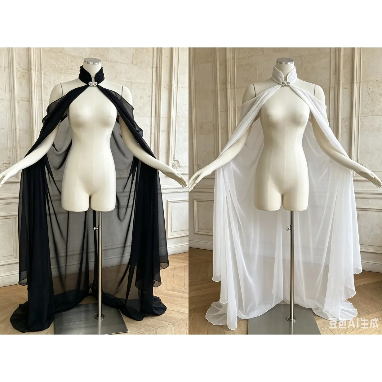 Mittelalterlicher Schal-Umhang für Damen aus Chiffon, Gotischer Wicca-Umhang, Cosplay-Kleid, Halloween-Kostüm, Dünner Schal-Umhang, Bühnenkostüm – Detail 1
