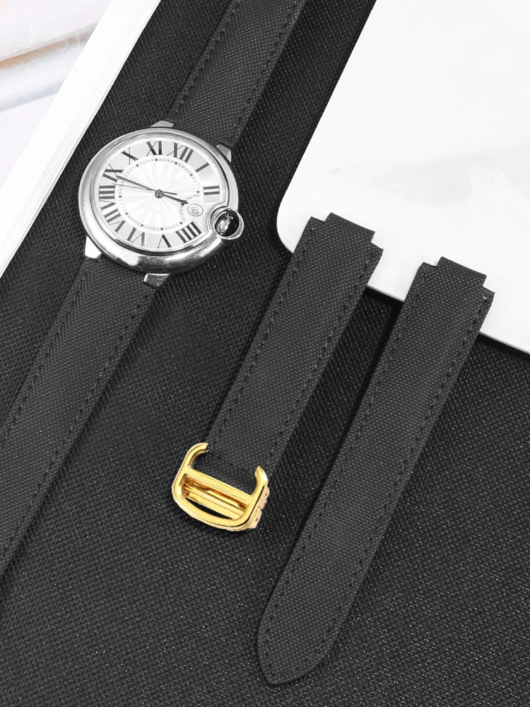 قماش حزام ساعة اليد الأسود 11x18 12x20 مللي متر لسلسلة كارتييه بالون بلو WSBB0015 الأسود خليج واجهة محدبة سلسلة ساعة رائعة