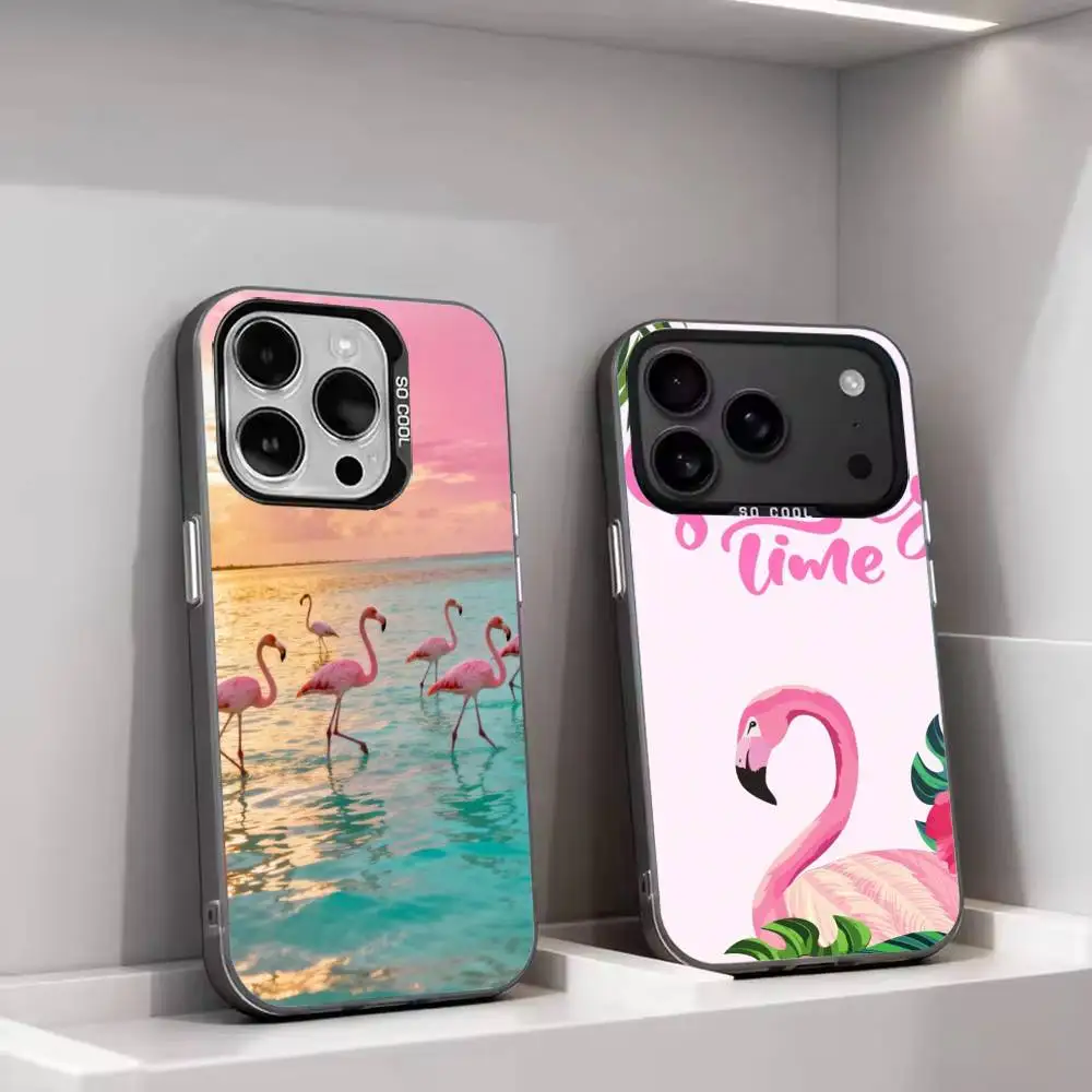 Summer-Themed F-Flamingo Silver Gray Soft Protective Back Shell Fits iPhone 11,12,13,14,15,16,17 Pro Max Plus Air Mini