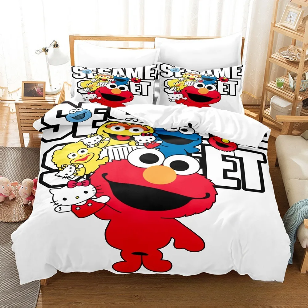 Sesame Street Duvet Cover Pillowcase Bedding Set Cute Beauty Cartoon Animation Home Dormitory Room Decor