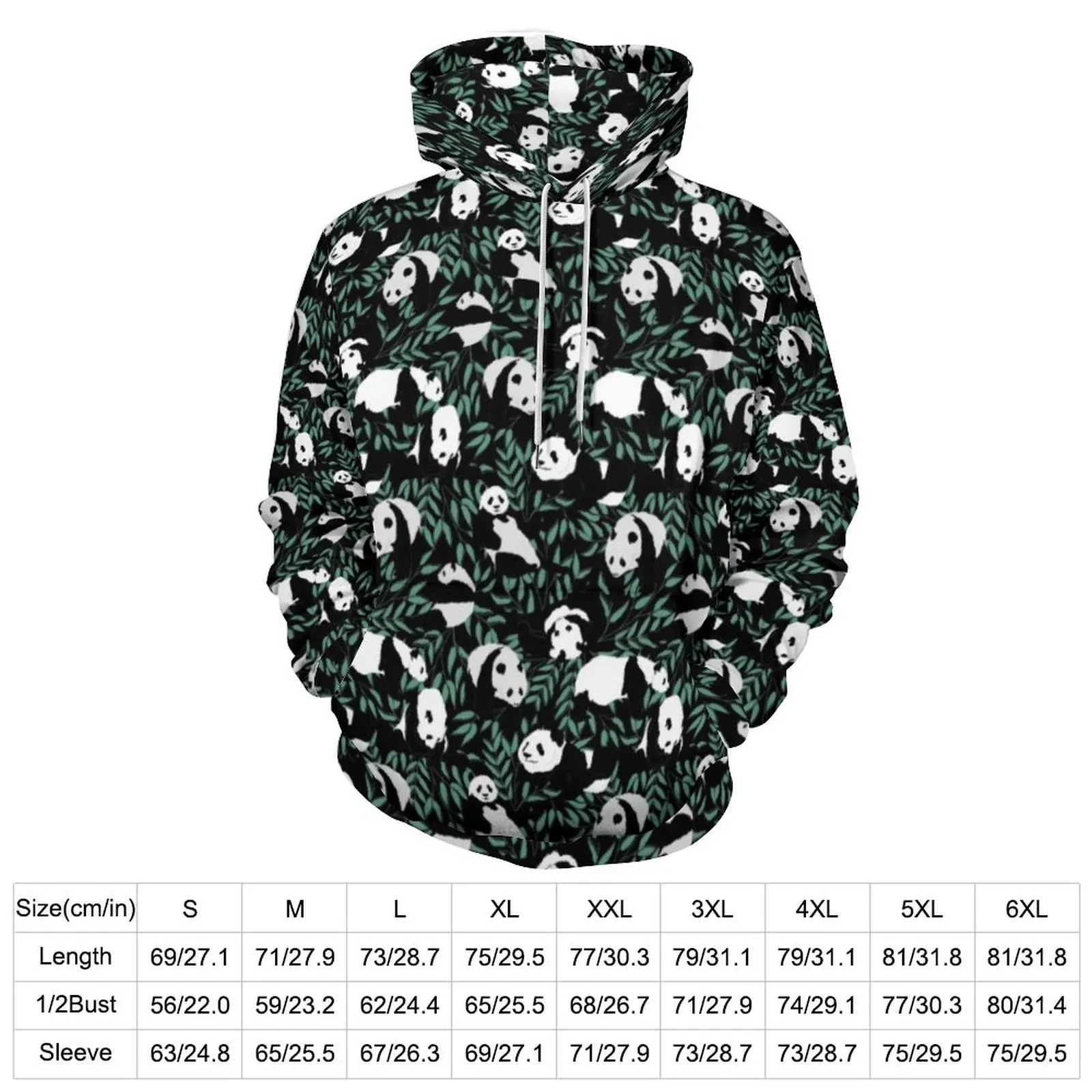 Cute Panda Casual Hoodies Couple Green Leaves Print Kawaii Custom Sweatshirts Winter Long-Sleeve Loose Oversize Hoodie