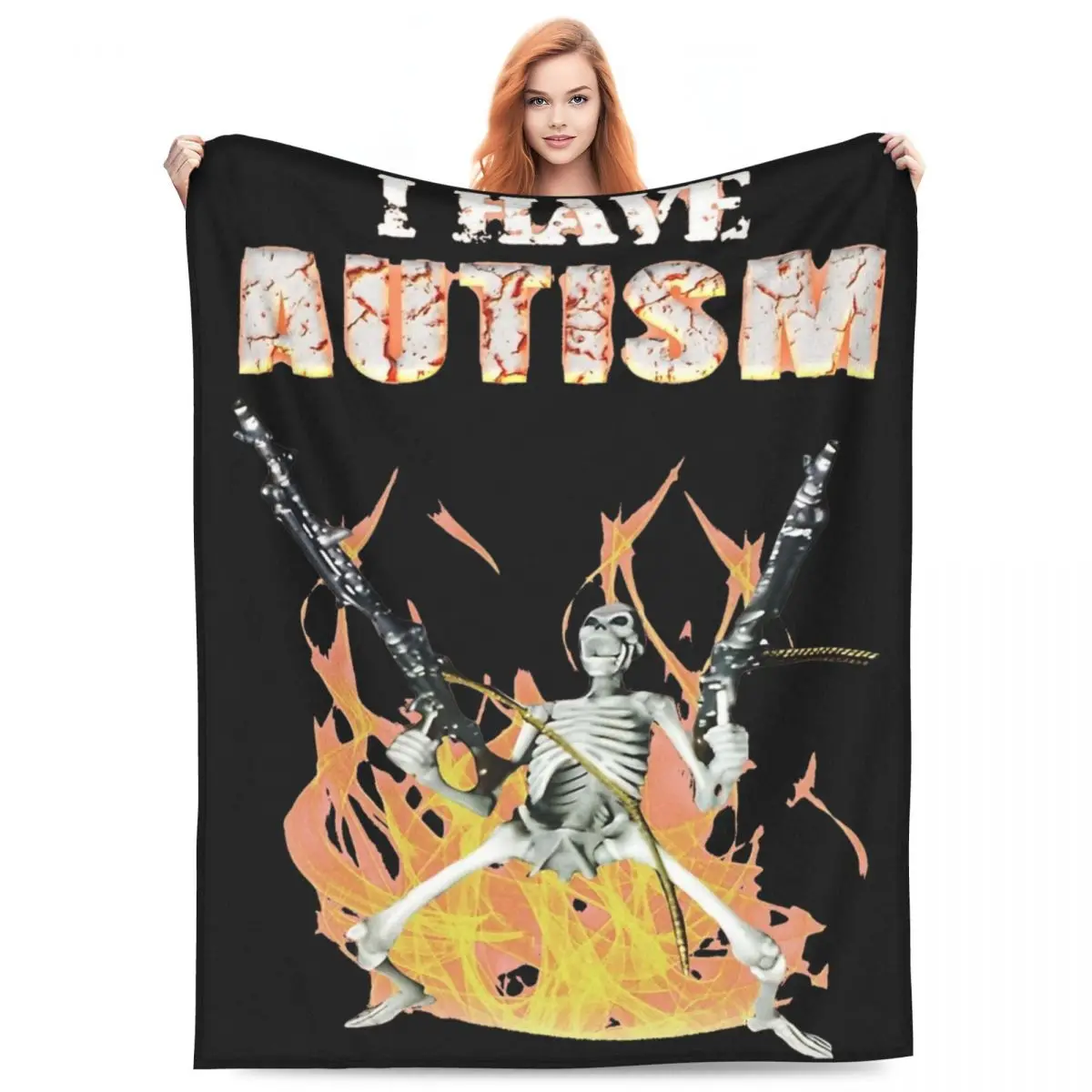 I Have Autism Funny Skeleton Meme Merch Blankets Coral Fleece Plush Sofa Throw Blanket Comfortable Warm for Car Bedspreads