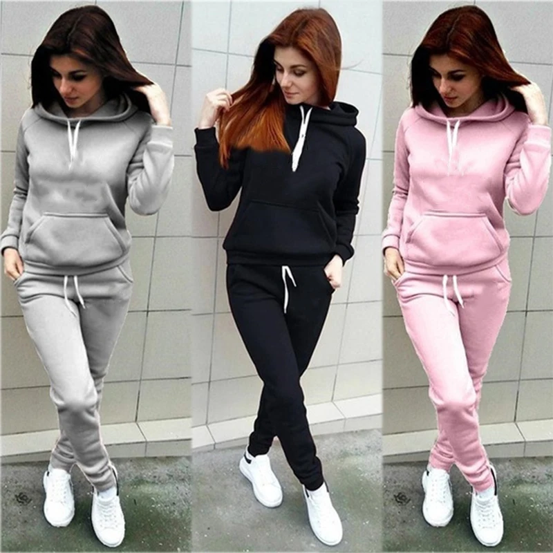 Fashion Women Track Suits Sports Wear Jogging Suits Ladies Hooded Tracksuit Set Clothes Hoodies+Sweatpants Sweat Suits