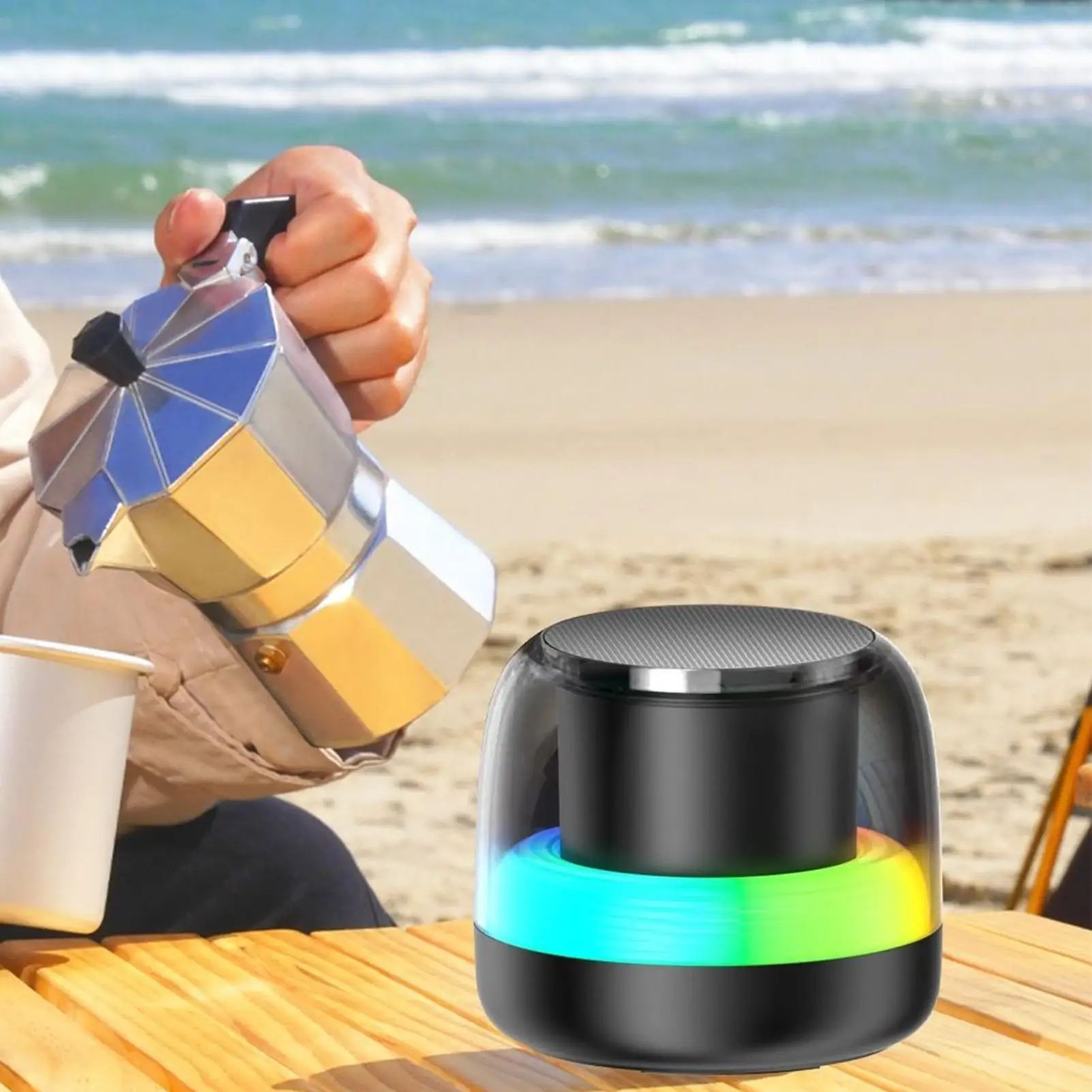 مكبر صوت صغير مضخم صوت صغير مشغل موسيقى مع ضوء RGB مشغل موسيقى صوت محمول مع 7 تنفس متدرج مسبقًا