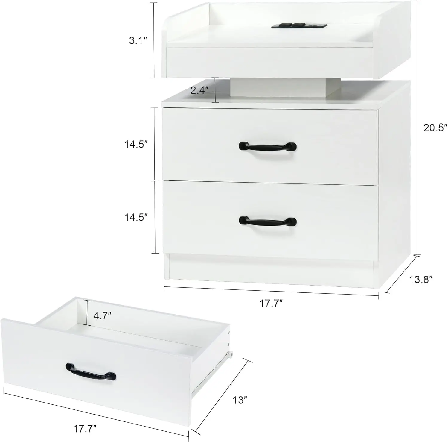 Nightstand Set of 2 with Charging Station Night Stand with LED Lights ModernTable for Bedroom Bedside Table with 2 Drawers, Bed