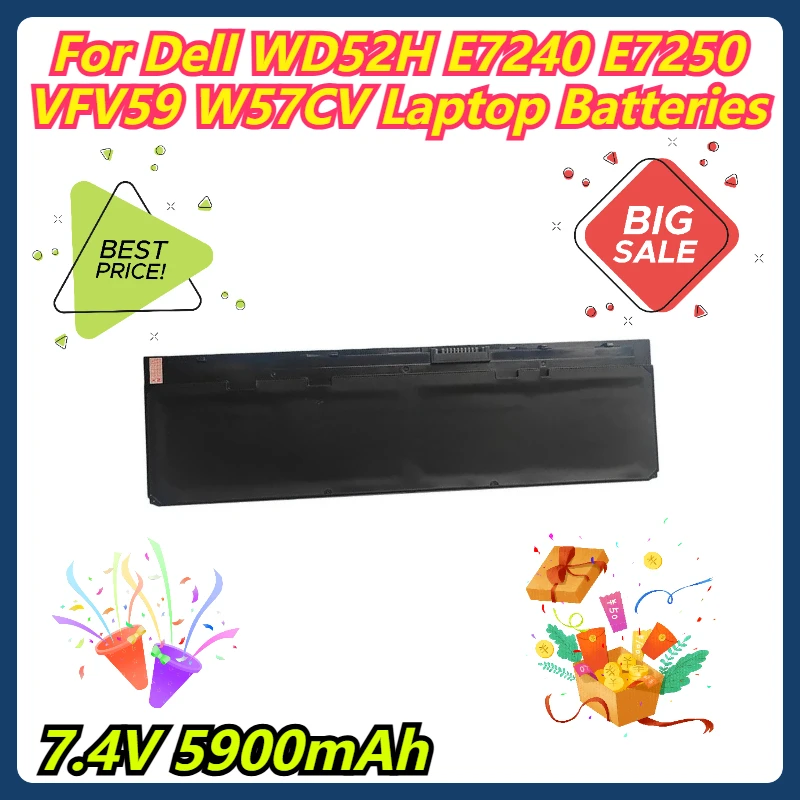 

7.4V 5900mAh For Dell WD52H E7240 E7250 VFV59 W57CV Laptop Batteries