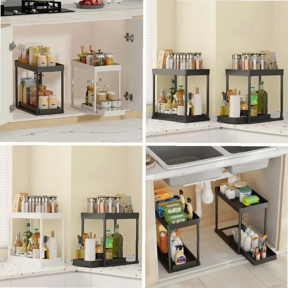 

2-Layer Pull-Out Under-Sink Organizer, Durable Black Storage Drawer for Kitchen & Bathroom, Space-Saving Cabinet Rack