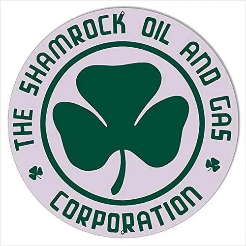 Large Shamrock Corporation Oil and Gas Round Metal Tin Sign Garage Sign Oil Sign 12X12 Inches