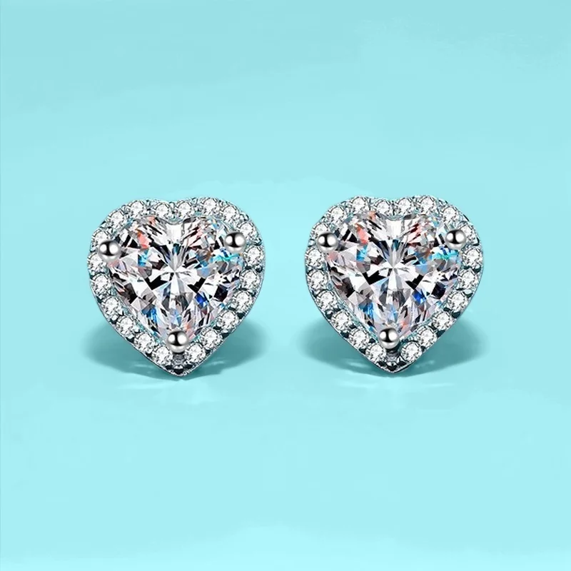 

4ct 925 Silver PT950 Gold Plated Heart-Shaped Delicate Moissanite Ear Studs GBA Certified Bridal Jewelry Free Gift Box for Women