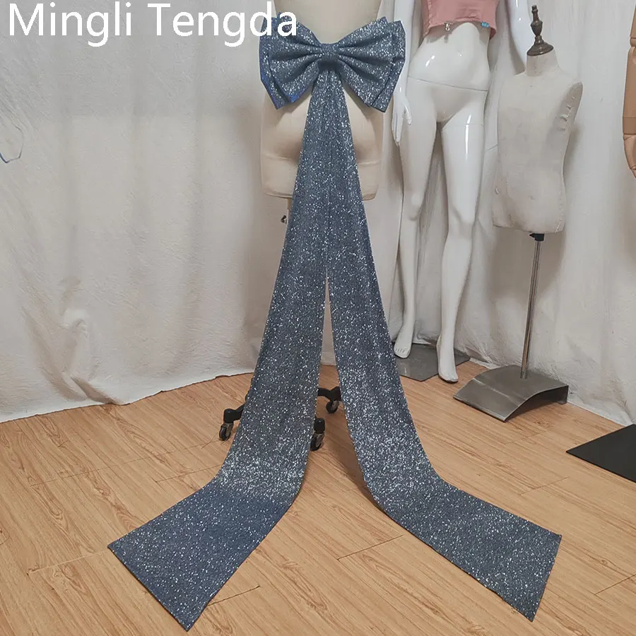 Mingli Tengda Blingbling Seperate Bow Wedding Knots Removeable Gradient Blue Belts With Pin Accessories Belt Bride Long Trailing