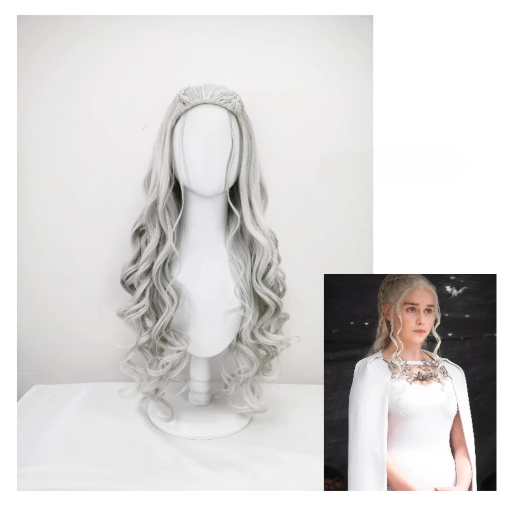 

Дейенерис Таргариен Серебристый парик для косплея Khaleesi Длинные волнистые волосы