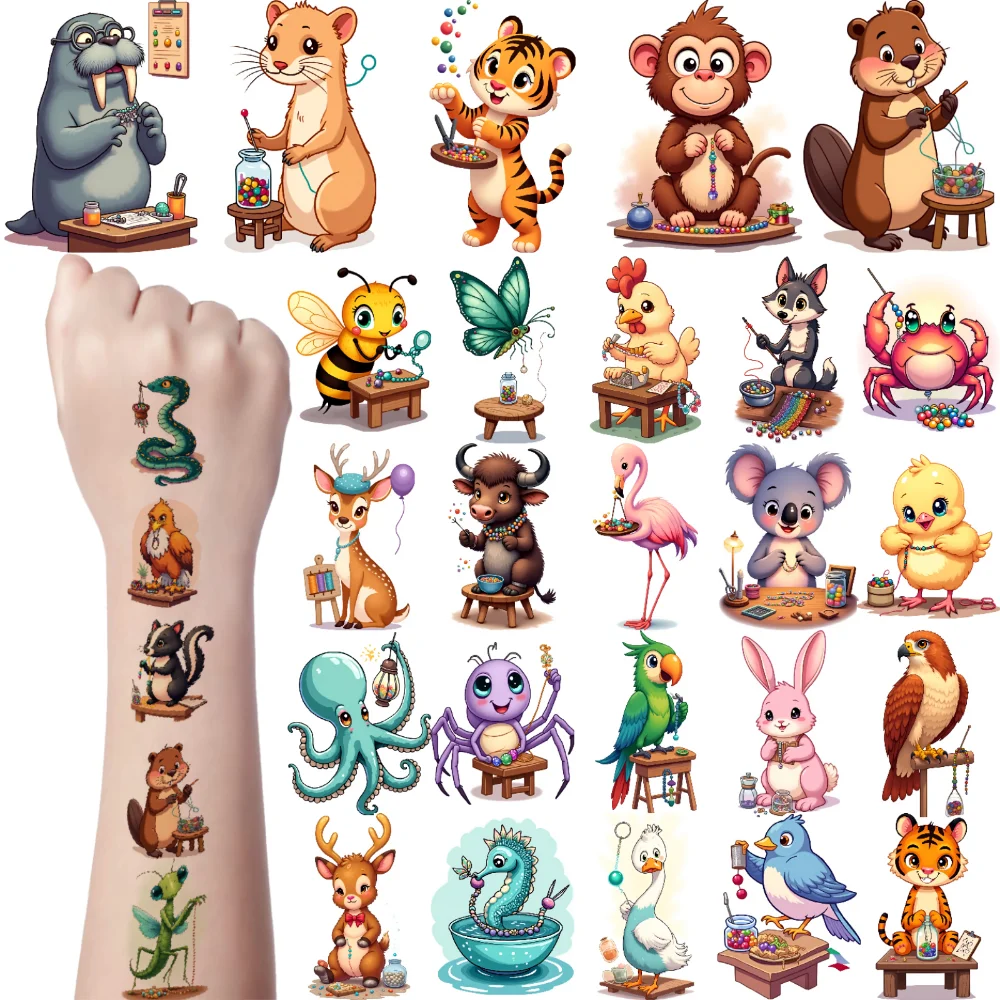 

54 шт., временные татуировки с изображением животных, водонепроницаемые долговечные наклейки на тело, милые произведения искусства с героями мультфильмов для девочек, плеч