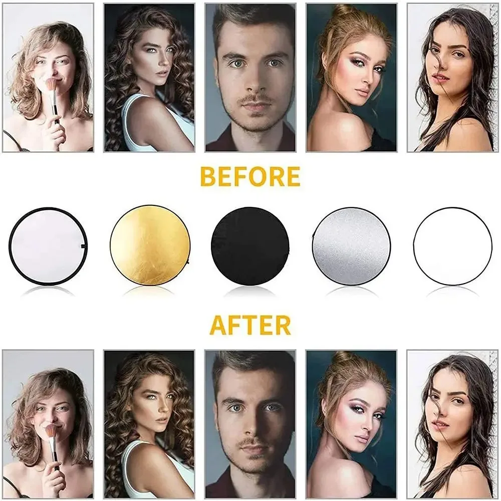 Reflector 30CM 60CM 80CM 110CM Silver White Gold Portable Collapsible Soft Light Round Photography for Studio 2/5 in1