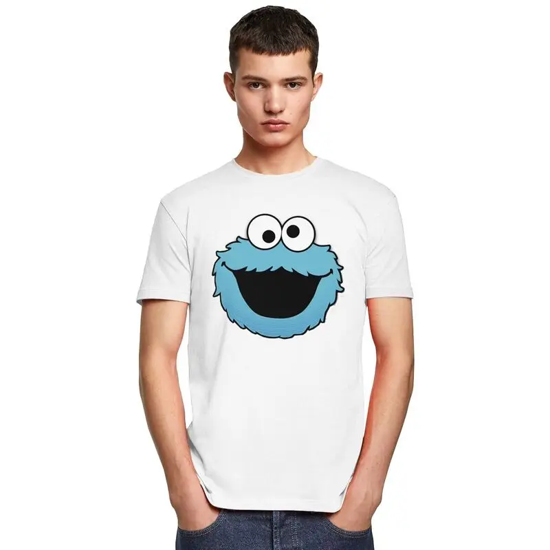 Sesame Street Cookie Monster Tshirt Men Short Sleeved Summer T Shirt Urban T-shirts Fitted Pure Cotton Tees Clothes