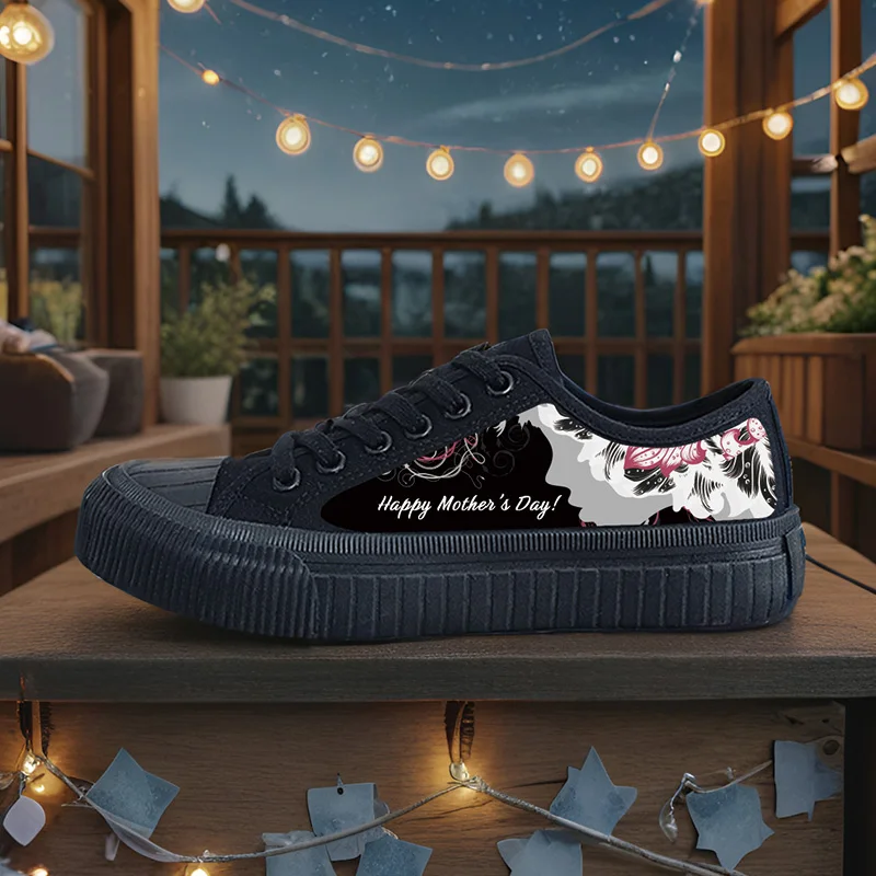 Women's Sports Shoes, Student Sports Enthusiasts, Spring and Summer Women's Canvas Shoes, Happy Mother's Day Round-Toe High-Top Round-Toe Flats-Soled Breathable Vulcanized Shoes, Digital Printing Women's Shoes