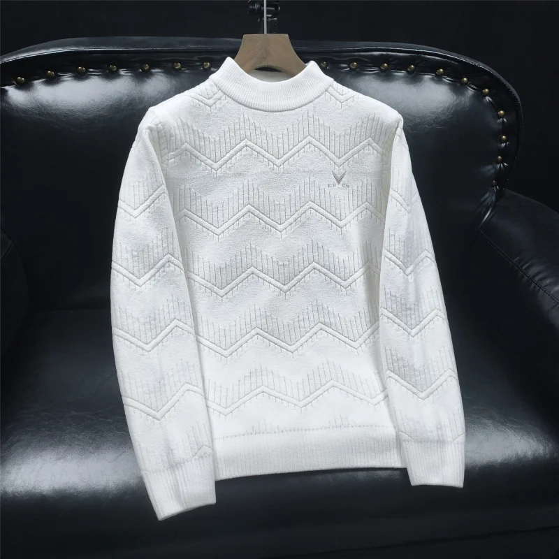 

Утепленный мужской вязаный свитер с длинным рукавом и круглым вырезом, с вышивкой, для ношения под одеждой, комфортный, мягкий, из полиэстера, зимний топ