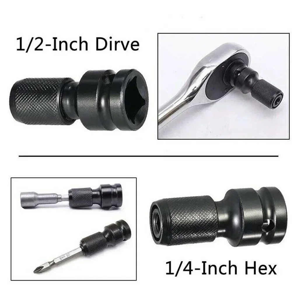 Llave de impacto de 1/2 pulgadas, 1 unidad a 1/4 en 1, 1 Juego, adaptador de enchufe de trinquete hexagonal de 1/4 pulgadas, convertidor de llave