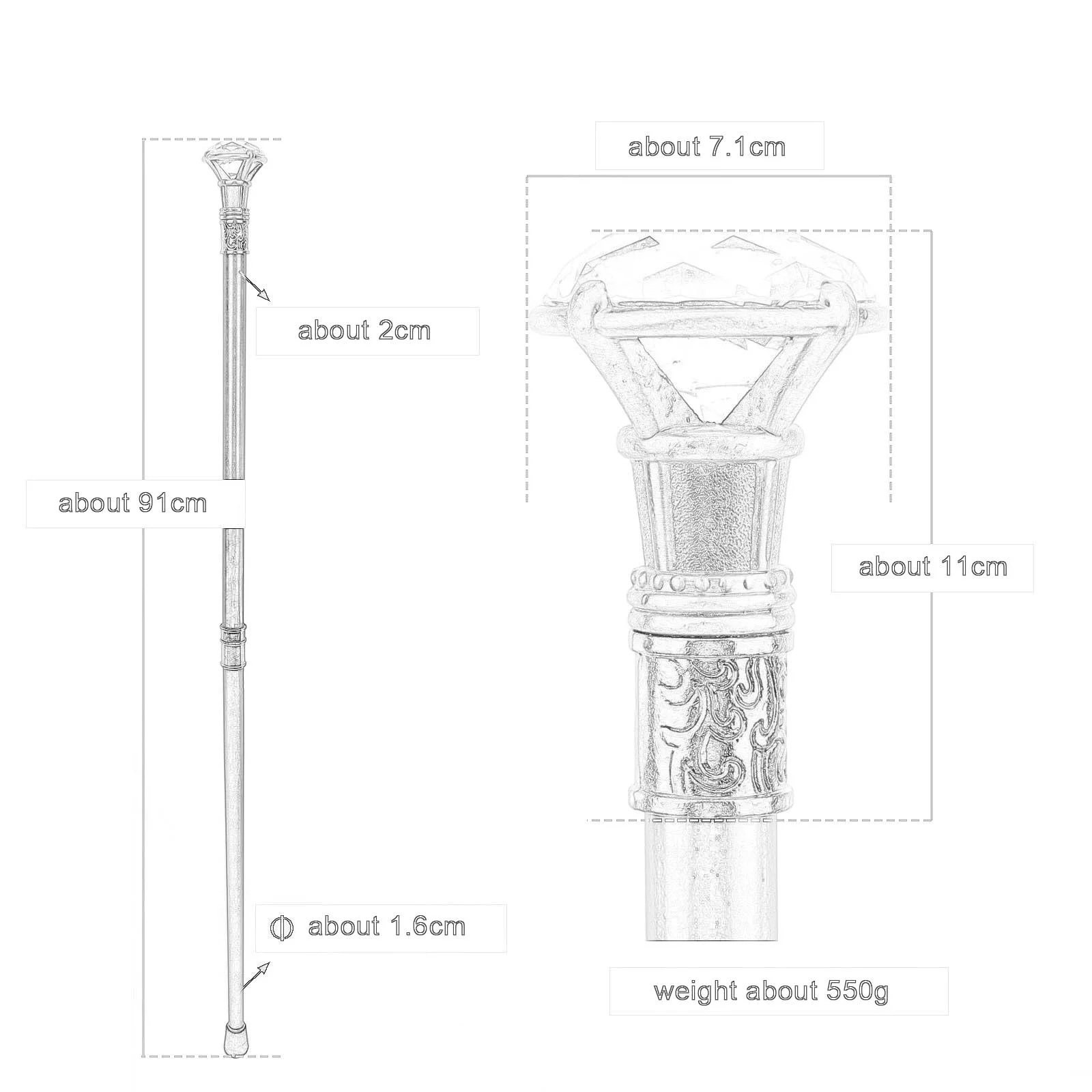 Luxury Telescopic Walking Stick, Noble King's Scepter, Egyptian Pharaohs Inspired, Iron Tip, Hiking Camping Accessory